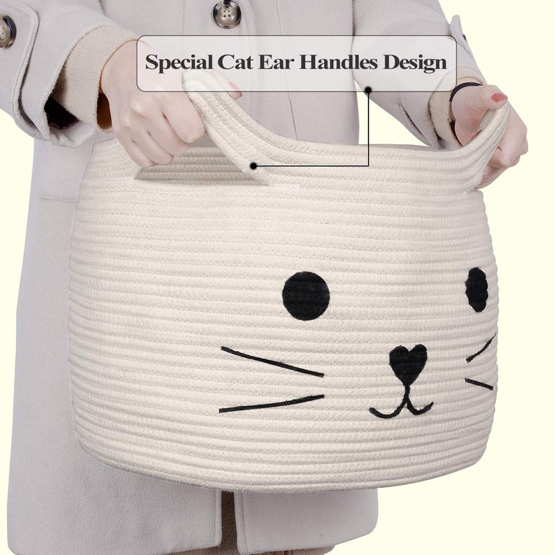 HiChen Large Woven Cotton Rope Storage Basket, Baby Laundry Basket Organizer for Towels, Blanket, Toys, Clothes, Gifts | Pet Gift Baskets for Cat, Dog - 15.7" LÃ—11.8" H - Image 3