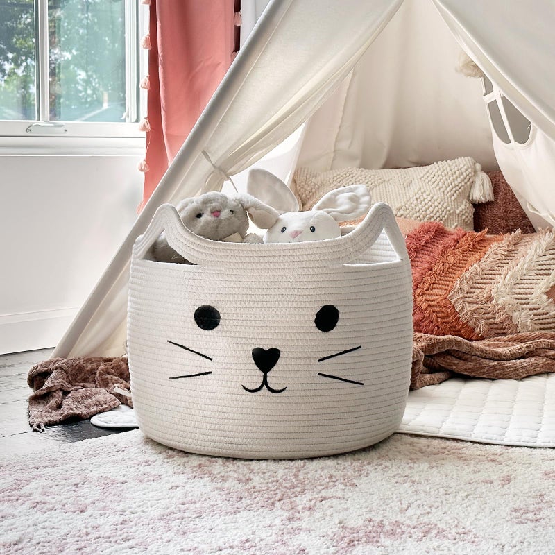 HiChen Large Woven Cotton Rope Storage Basket, Baby Laundry Basket Organizer for Towels, Blanket, Toys, Clothes, Gifts | Pet Gift Baskets for Cat, Dog - 15.7" LÃ—11.8" H - Image 5