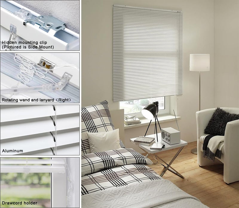 YIIBAII Mini Blinds Suitable for 36" W x 64" H Windows 1" Aluminum Horizontal Venetian Blinds Darkening with Rope and Pole can Mounted Inside or Outside - Image 4
