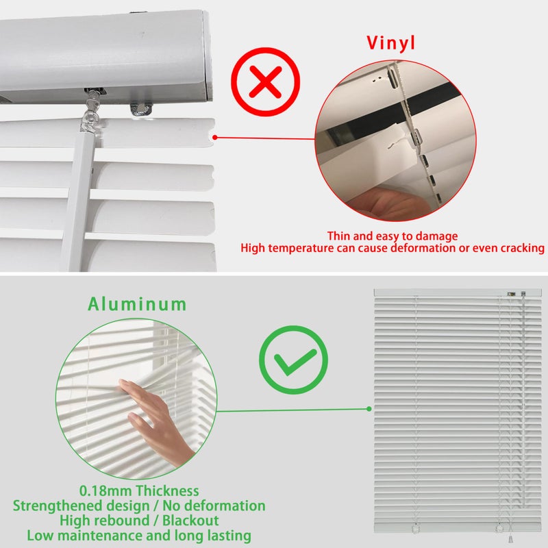 YIIBAII Mini Blinds Suitable for 36" W x 64" H Windows 1" Aluminum Horizontal Venetian Blinds Darkening with Rope and Pole can Mounted Inside or Outside - Image 3