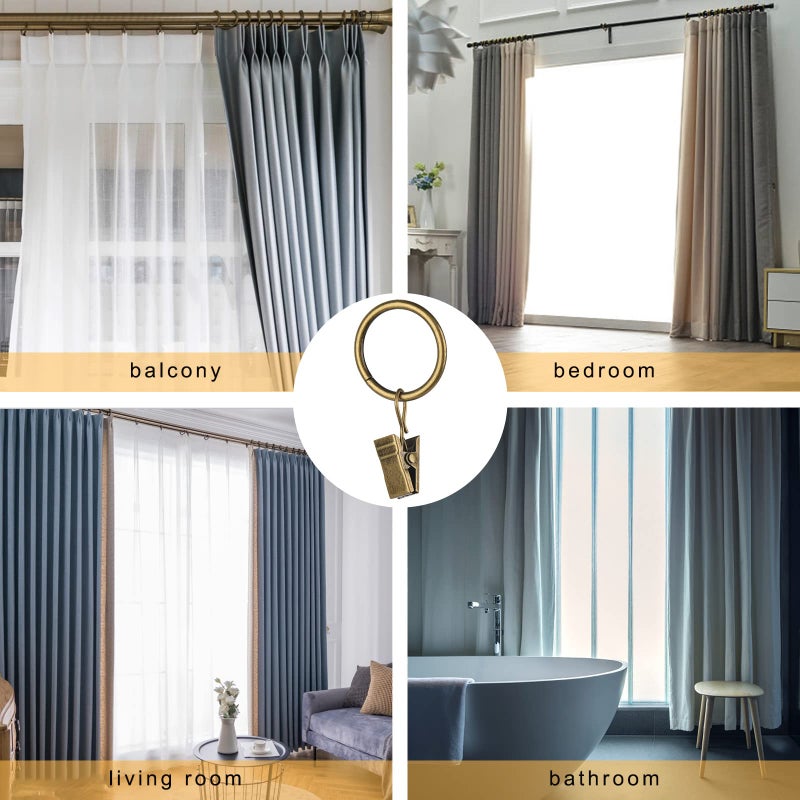 Hanitronic 30 PCS Antique Brass Clips Curtain Hooks for Curtain Rod, This Small Drapery Curtain Ring with Clips Hook Fit Up to 0.4~0.75 -inch Drapery Panel - Image 4