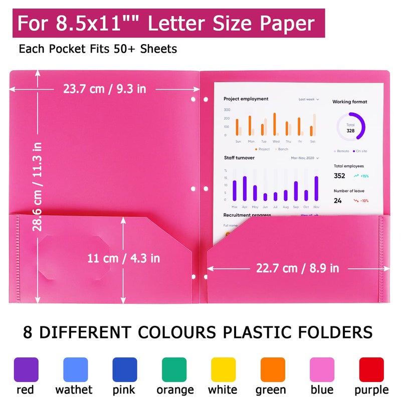 Tamaki 8 Pack Colored Plastic Folders Durable Heavy Duty File Folders with 2 Pockets Poly 3 Hole Punched 2 Pocket Folders for School for School Office - Image 3