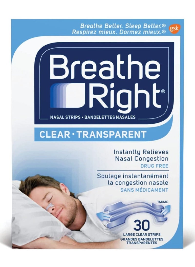 Breathe Right شرائط الأنف الشفافة الكبيرة، 30 قطعة - Image 1