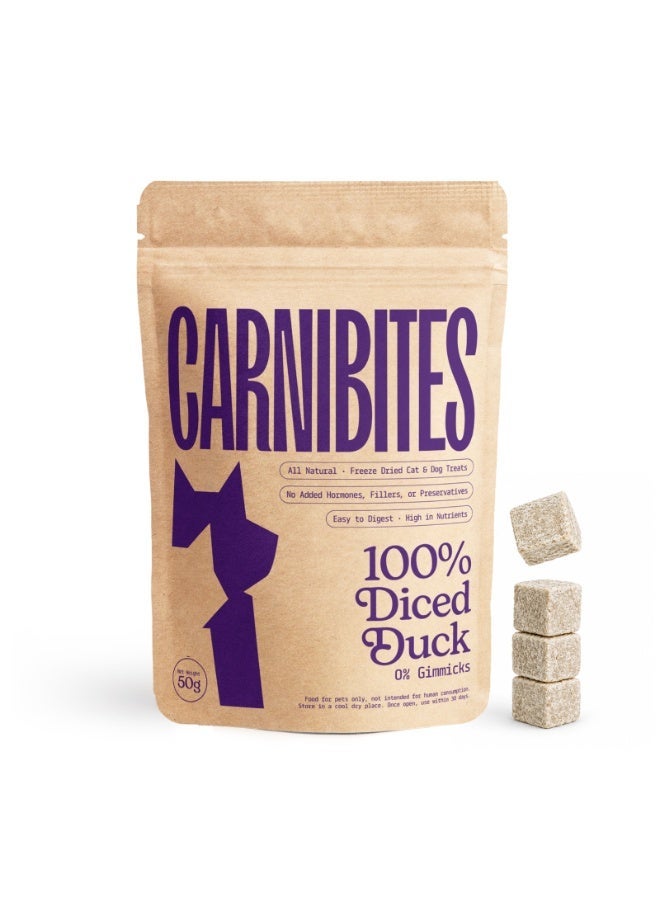 Carnibites Freeze Dried Diced Duck Treats for Cats and Dogs, 100% Natural, High Protein, 50g - Image 1