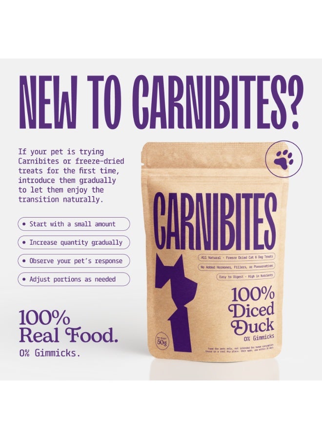 Carnibites Freeze Dried Diced Duck Treats for Cats and Dogs, 100% Natural, High Protein, 50g - Image 5
