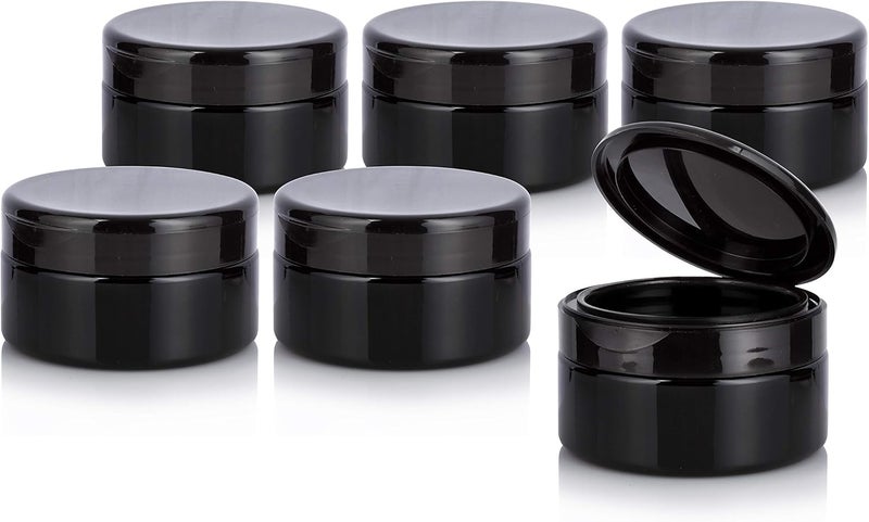 JUVITUS Black PET Plastic (BPA Free) Refillable Low Profile Jar with Black Flip Top Cap - 8 oz (6 Pack)