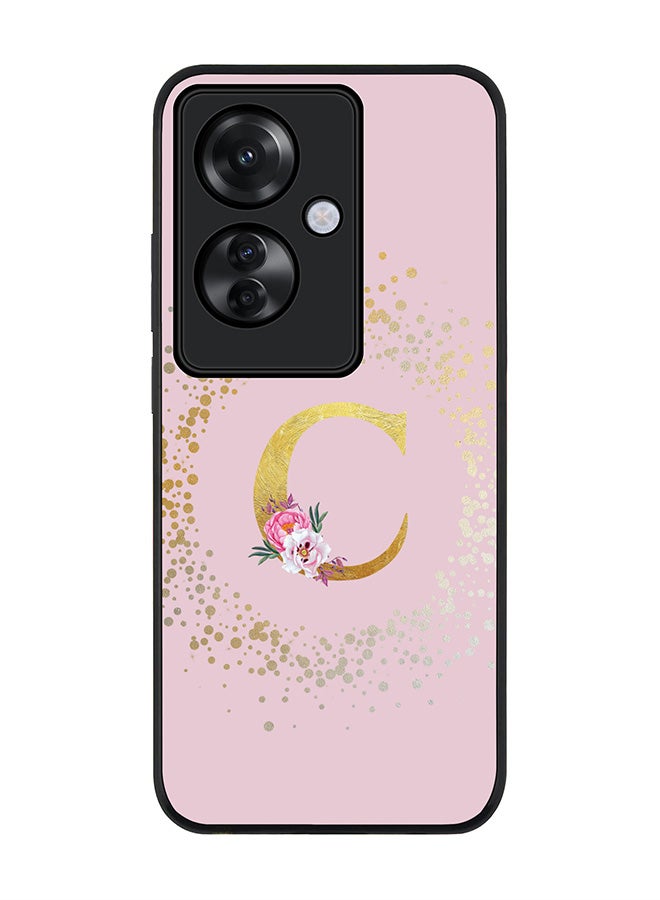 Stylizedd Rugged Black edge case for Oppo Reno11 F / Oppo F25 Pro 5G, Slim fit Soft Cover - Custom Monogram Initial Letter Floral Pattern Alphabet - C (Pink) - Image 1