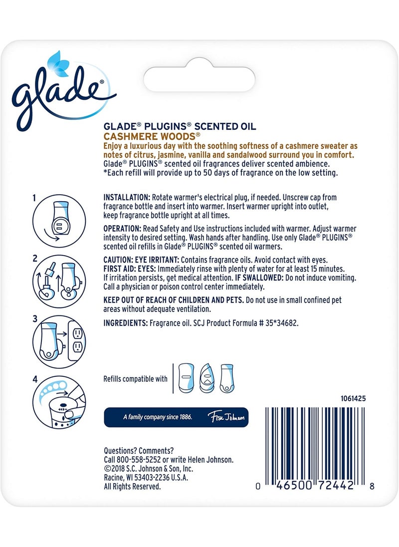 Glade Glade PlugIns Refills Air Freshener Scented Oil for Home and Bathroom Cashmere Woods 134 Oz Pack of 3  - Image 2