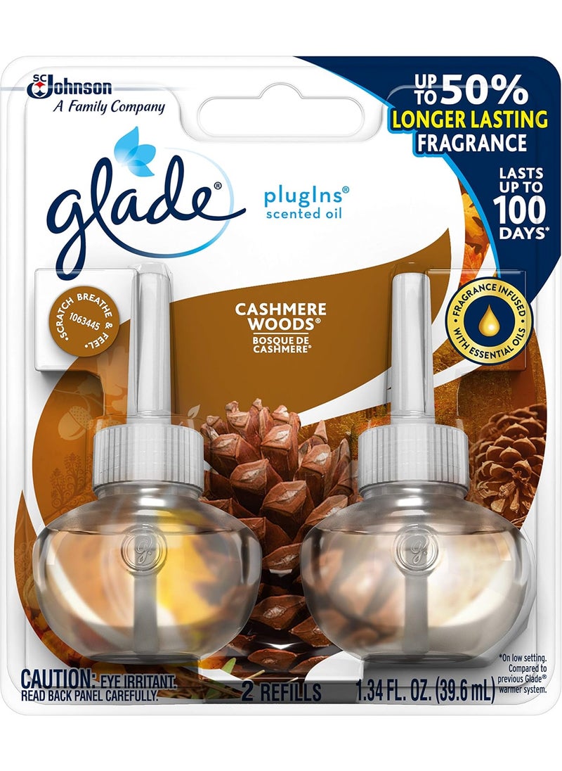 Glade Glade PlugIns Refills Air Freshener Scented Oil for Home and Bathroom Cashmere Woods 134 Oz Pack of 3  - Image 1