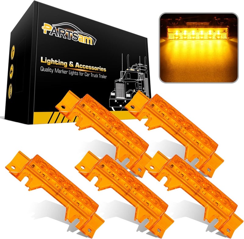 Partsam 5PCS 6LED Cab Light Truck Trailer Cab Marker Top Amber Lens Roof Running Light Reflective Lights Assembly Compatible with 2004 VN/2003-2020 VNL Trucks Waterproof - Image 1