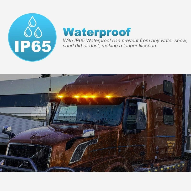 Partsam 5PCS 6LED Cab Light Truck Trailer Cab Marker Top Amber Lens Roof Running Light Reflective Lights Assembly Compatible with 2004 VN/2003-2020 VNL Trucks Waterproof - Image 3