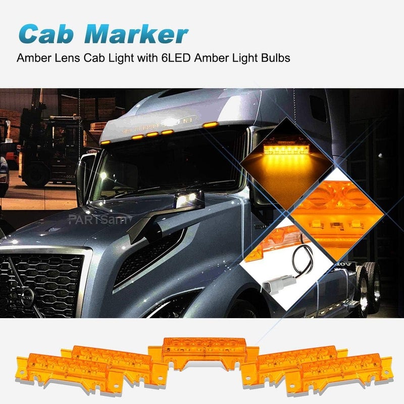 Partsam 5PCS 6LED Cab Light Truck Trailer Cab Marker Top Amber Lens Roof Running Light Reflective Lights Assembly Compatible with 2004 VN/2003-2020 VNL Trucks Waterproof - Image 2