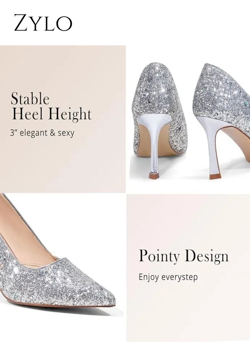 Zylo 9CM High Heels Pumps for Women Closed Toe Stilettos Heel Sexy Pointy Party Prom Dress Pump Shoes - Image 3