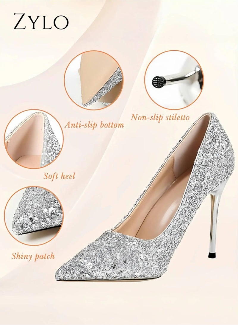 Zylo 9CM High Heels Pumps for Women Closed Toe Stilettos Heel Sexy Pointy Party Prom Dress Pump Shoes - Image 2