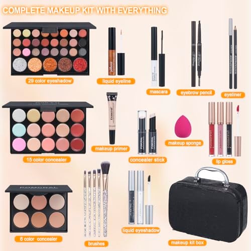 pomcral Makeup Kit For Teens,Girls Make up kit,Makeup Set For Women Full Kit with Makeup Box, Eyeshadow Palettes, Lipsticks, Brushes and Beauty Tools,(black) - Image 2