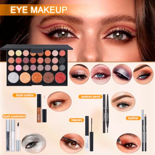 pomcral Makeup Kit For Teens,Girls Make up kit,Makeup Set For Women Full Kit with Makeup Box, Eyeshadow Palettes, Lipsticks, Brushes and Beauty Tools,(black) - Image 3