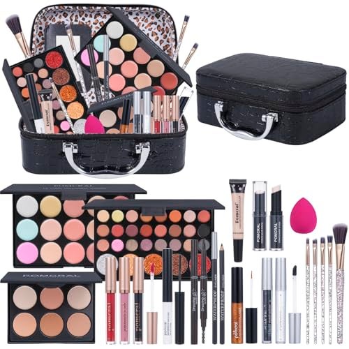 pomcral Makeup Kit For Teens,Girls Make up kit,Makeup Set For Women Full Kit with Makeup Box, Eyeshadow Palettes, Lipsticks, Brushes and Beauty Tools,(black) - Image 1