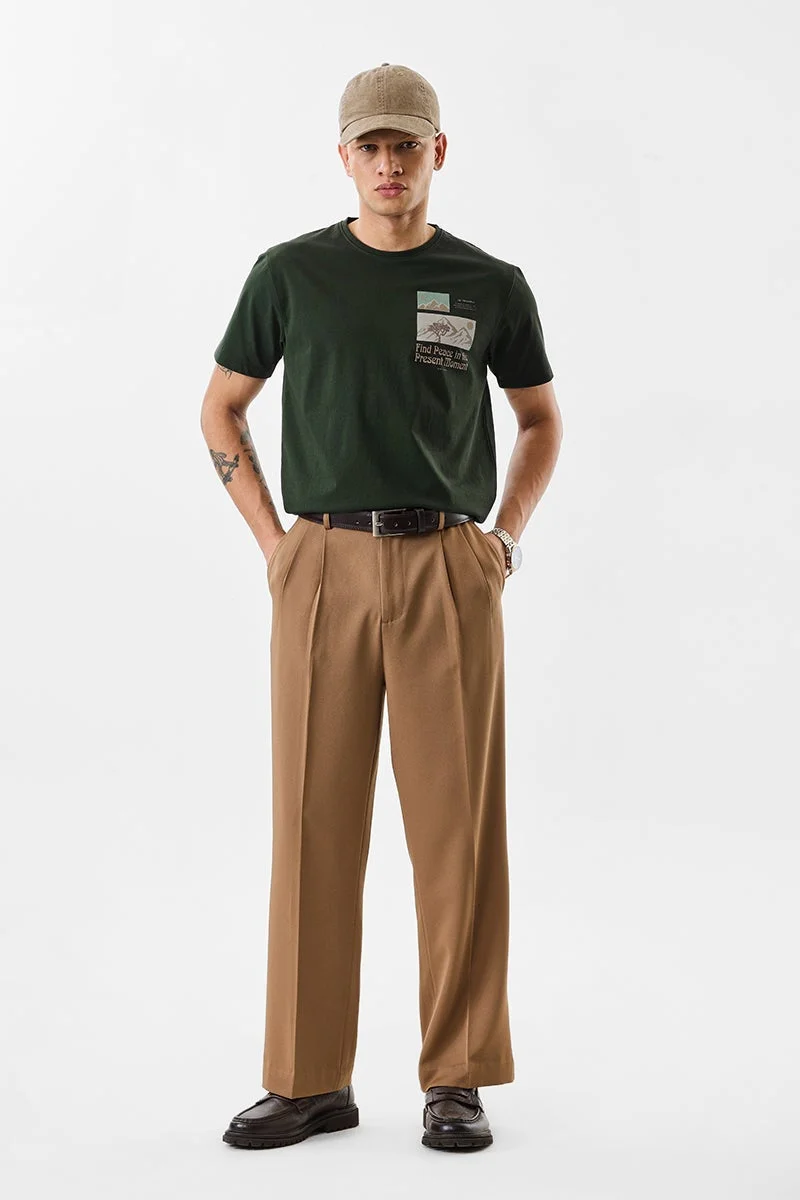 سنيتش Dark Green Graphic Half Sleeve Slim Fit T-Shirt