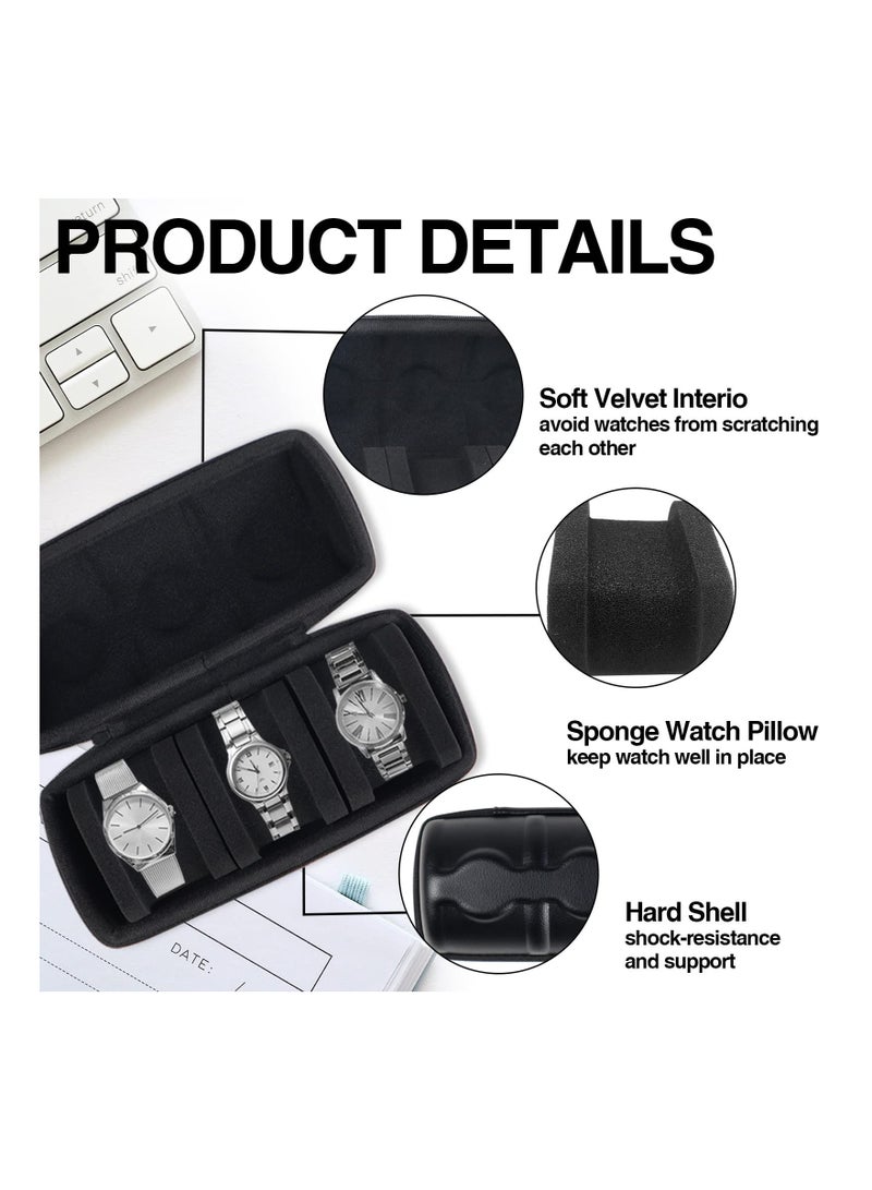 Men's PU Leather Watch Roll Travel Case - 3-Slot Organizer with Pillows, Portable Waterproof Watch Holder for Travel Gifts, Durable and Easy to Carry (1 Pack) - Image 3