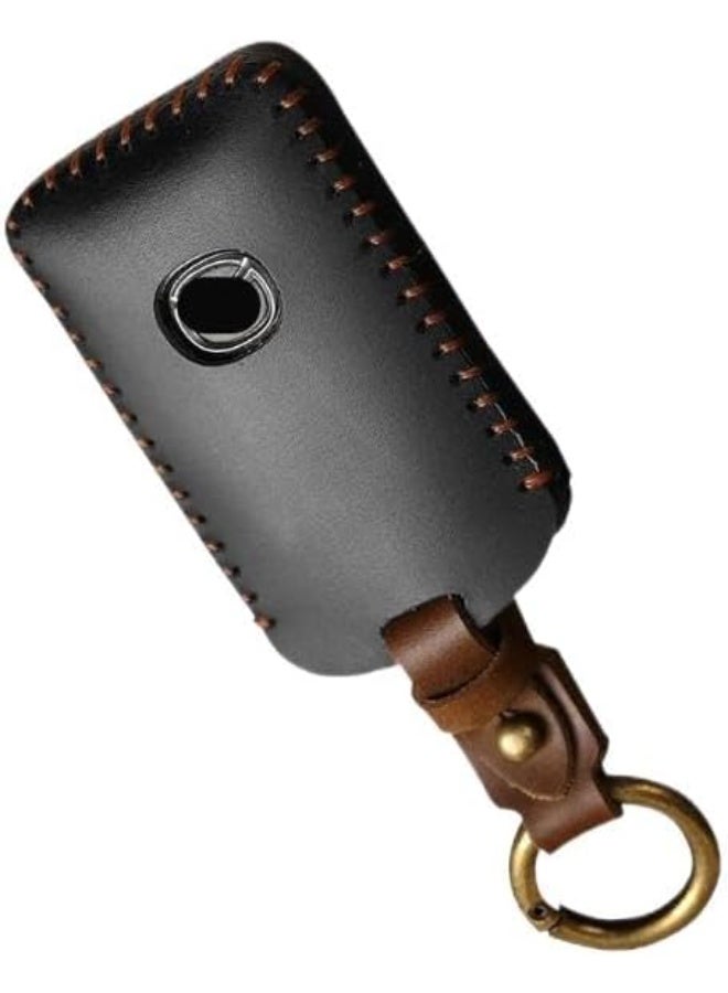 Leather Car Key Cover with Keychain for Mazda 6 Mazda CX9 (black) - Image 2