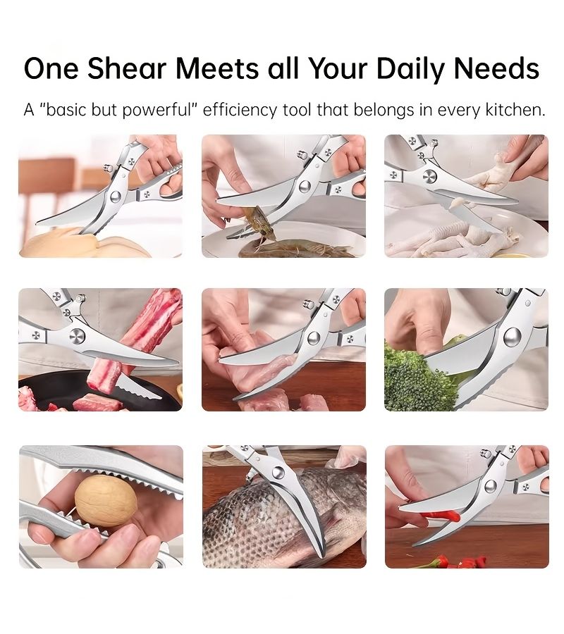Kitchen Automatic Spring Loaded Poultry Shears For Chefs Concave Blade Safety Lock - Image 5