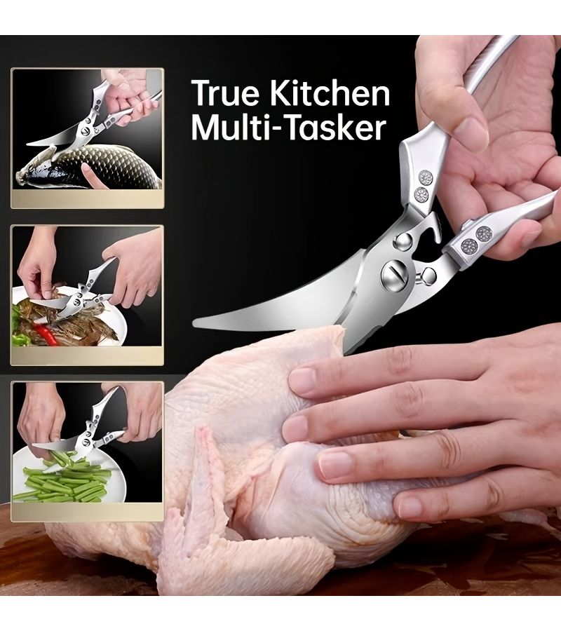 Kitchen Automatic Spring Loaded Poultry Shears For Chefs Concave Blade Safety Lock - Image 1