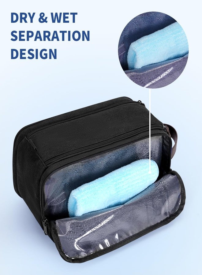 WANDF Toiletry Bag for Men Travel Toiletry Organizer Canvas and Leather Dopp Kit Water-Resistant Shaving Bag for Travel Accessories (Black, Patent Pending) - Image 2