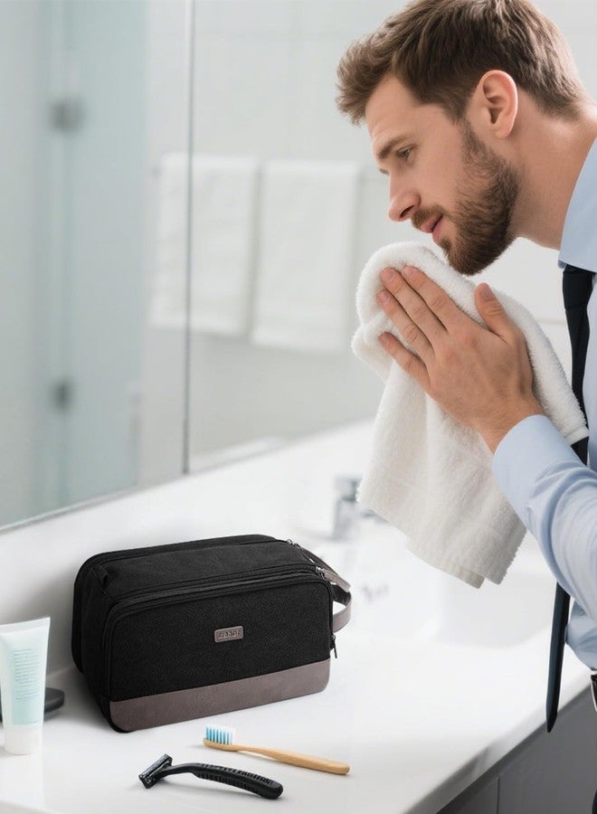 WANDF Toiletry Bag for Men Travel Toiletry Organizer Canvas and Leather Dopp Kit Water-Resistant Shaving Bag for Travel Accessories (Black, Patent Pending) - Image 5