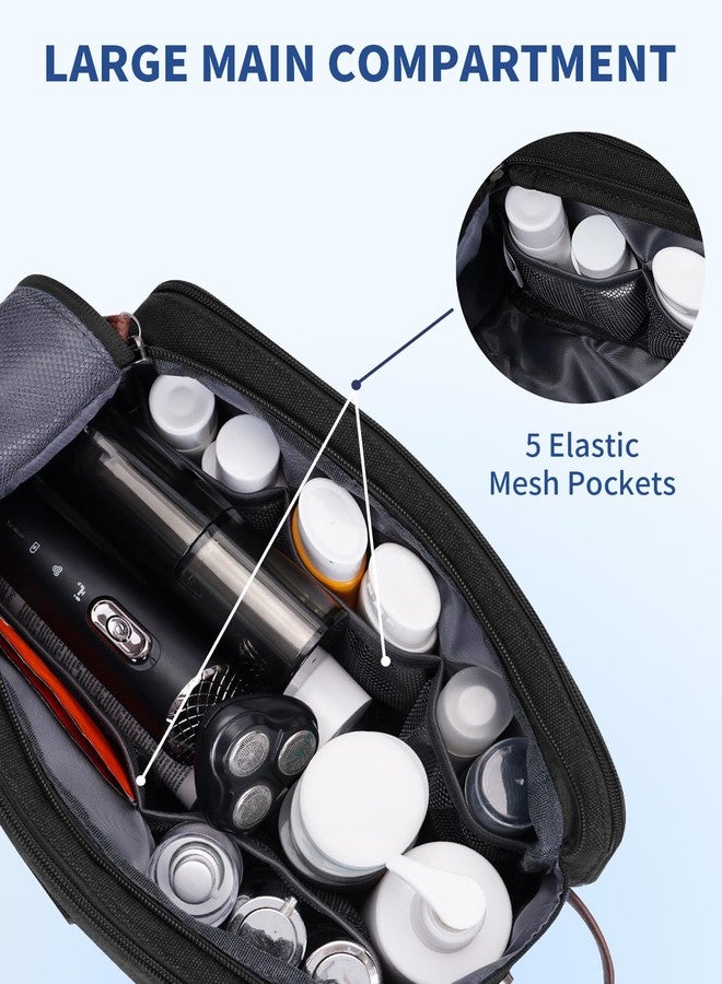 WANDF Toiletry Bag for Men Travel Toiletry Organizer Canvas and Leather Dopp Kit Water-Resistant Shaving Bag for Travel Accessories (Black, Patent Pending) - Image 3