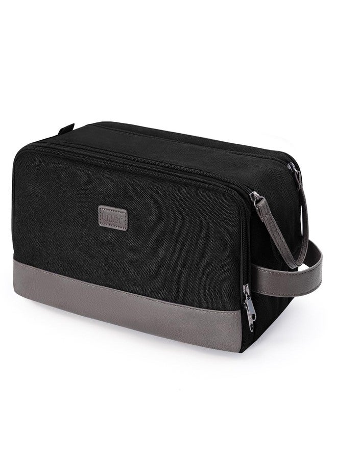 WANDF Toiletry Bag for Men Travel Toiletry Organizer Canvas and Leather Dopp Kit Water-Resistant Shaving Bag for Travel Accessories (Black, Patent Pending) - Image 1