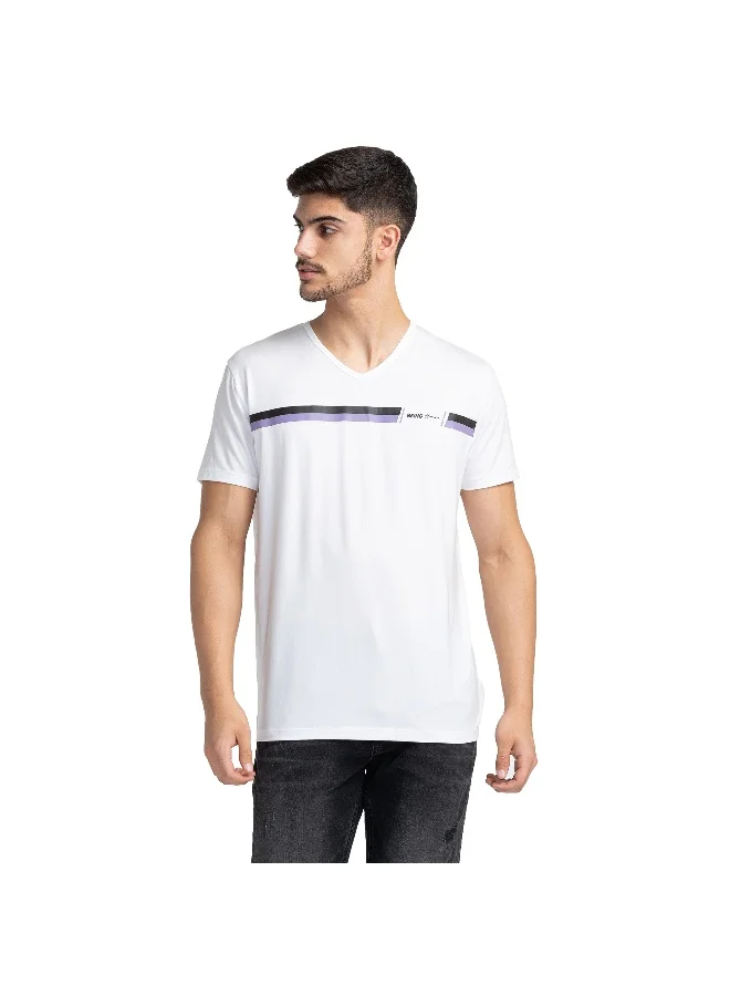 بيينغ هيومان Mens White Round Neck Short Sleeve T-Shirt