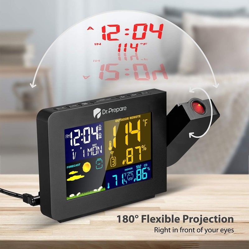 Dr. Prepare Projection Alarm Clock, Indoor Outdoor Temperature Display, Dual Alarms, Snooze, Weather Forecast, Digital Clock Projector for Bedroom - Image 3
