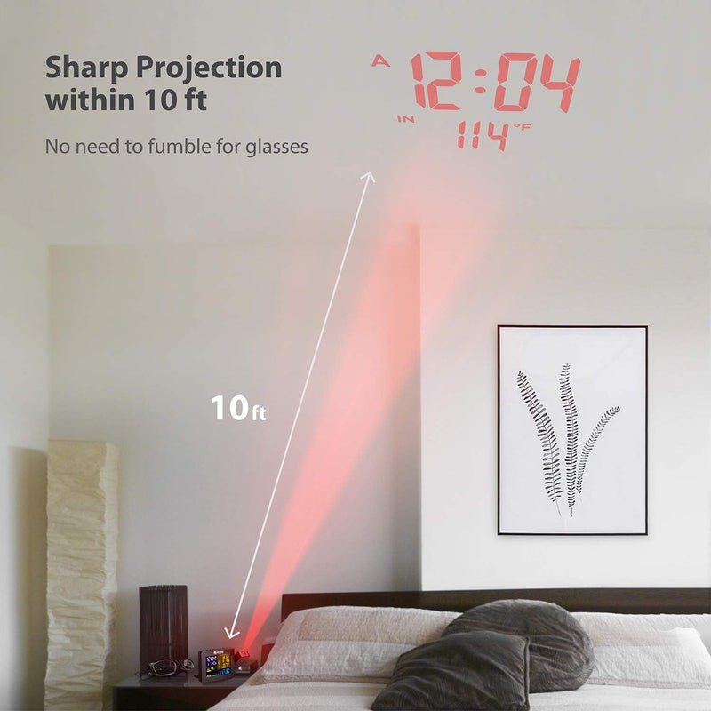 Dr. Prepare Projection Alarm Clock, Indoor Outdoor Temperature Display, Dual Alarms, Snooze, Weather Forecast, Digital Clock Projector for Bedroom - Image 2