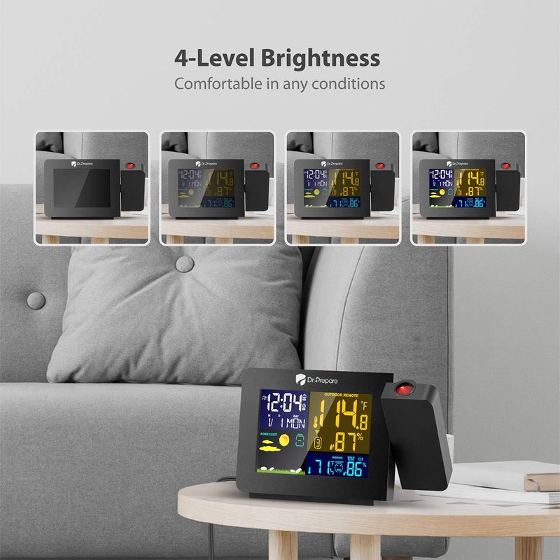 Dr. Prepare Projection Alarm Clock, Indoor Outdoor Temperature Display, Dual Alarms, Snooze, Weather Forecast, Digital Clock Projector for Bedroom - Image 4