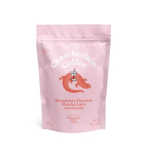 Chamberlain Coffee Strawberry Matcha Latte - Vegan Strawberry Matcha Latte With Oat Milk - Strawberry, Sweet, Citrus - Japanese Matcha Powder - 10 Servings - Image 1