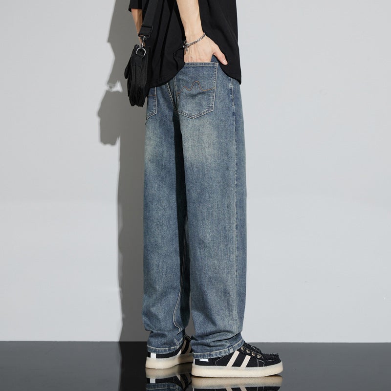 Spot Men'S Jeans Jeansmen Loose High Street Casual Retro Washed Trendy Brand Straight Pants For Boys