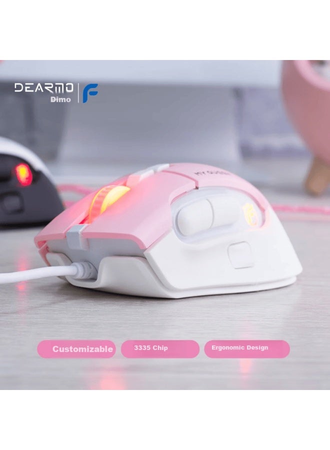 Dearmo F520 Wired Gaming Mouse, Esports Mouse, Pubg Mouse, Small Hand Mouse For Men And Women, Computer Mouse, Pink, 16000 Dpi - Image 1
