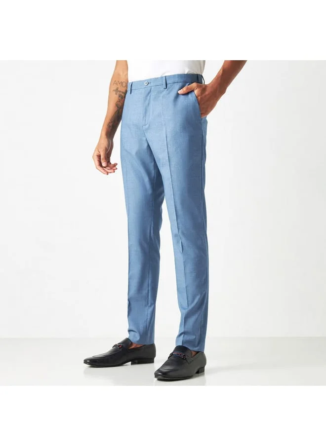 Iconic Iconic Solid Trousers with Button Closure