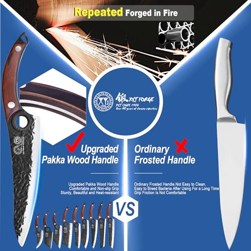 XYJ Professional Kitchen Knife Set with High-Carbon Steel Forged Blades, Chef's Knife, Cleaver, Carving Knife, Nakiri, Full Tang Design, Includes Carrying Bag & Poultry Scissors - Image 5