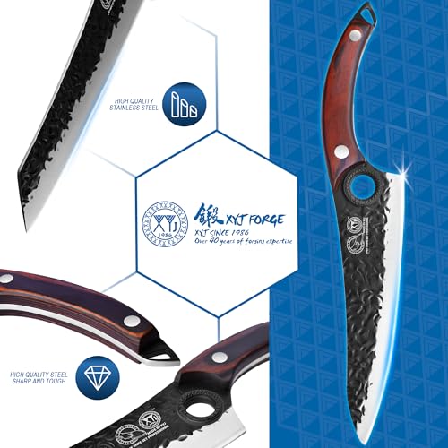 XYJ Professional Kitchen Knife Set with High-Carbon Steel Forged Blades, Chef's Knife, Cleaver, Carving Knife, Nakiri, Full Tang Design, Includes Carrying Bag & Poultry Scissors - Image 3