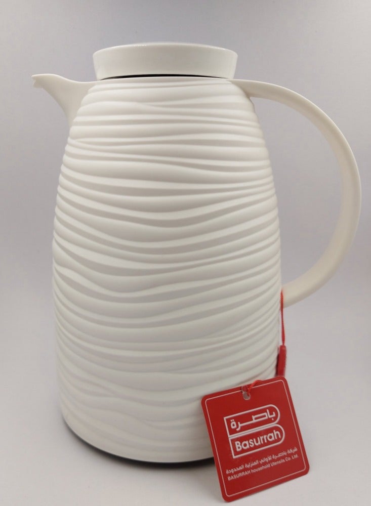 BASURRAH Thermal Tea and Coffee Flask White Textured 1L 1.5L 2L Capacity Hot Cold Insulated Bottle Keeps Drinks Hot 12 Hours Cold 24 Hours for Home Kitchen Hospitality Everyday Use - Image 5
