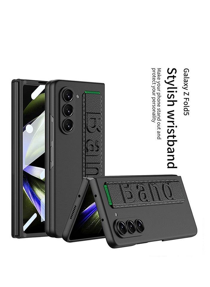 Case for Samsung Galaxy Z Fold 5 Case with Hand Strap, 360°Protection Built-in Front Screen HD Explosion-Proof Glass Z Fold5 Cover, Hand Band Design Ultra-Slim Case for Z Fold 5