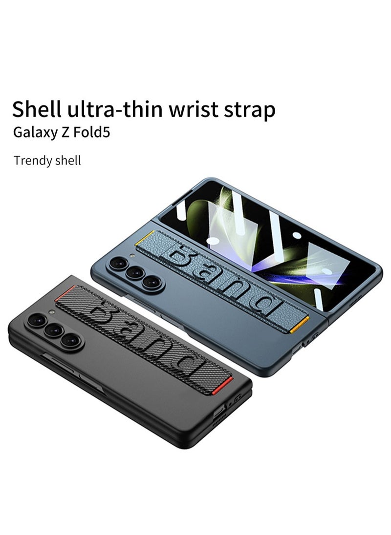 Case for Samsung Galaxy Z Fold 5 Case with Hand Strap, 360°Protection Built-in Front Screen HD Explosion-Proof Glass Z Fold5 Cover, Hand Band Design Ultra-Slim Case for Z Fold 5