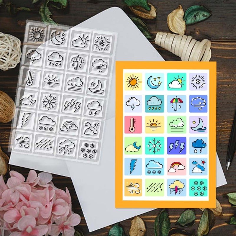 CHGCRAFT 4 Sheets 4 Styles Daily Weather Icons Clear Stamps Schedule Table Silicone Stamp Seal for DIY Scrapbooking and Card Making Paper Craft Decor 6.3 Ã— 4.3 Inch - Image 3