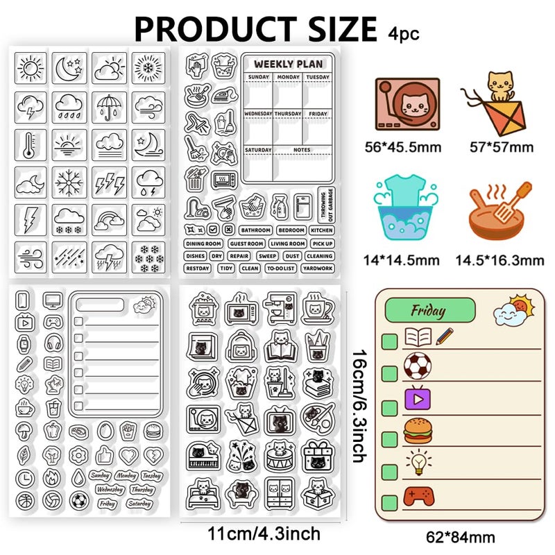 CHGCRAFT 4 Sheets 4 Styles Daily Weather Icons Clear Stamps Schedule Table Silicone Stamp Seal for DIY Scrapbooking and Card Making Paper Craft Decor 6.3 Ã— 4.3 Inch - Image 2