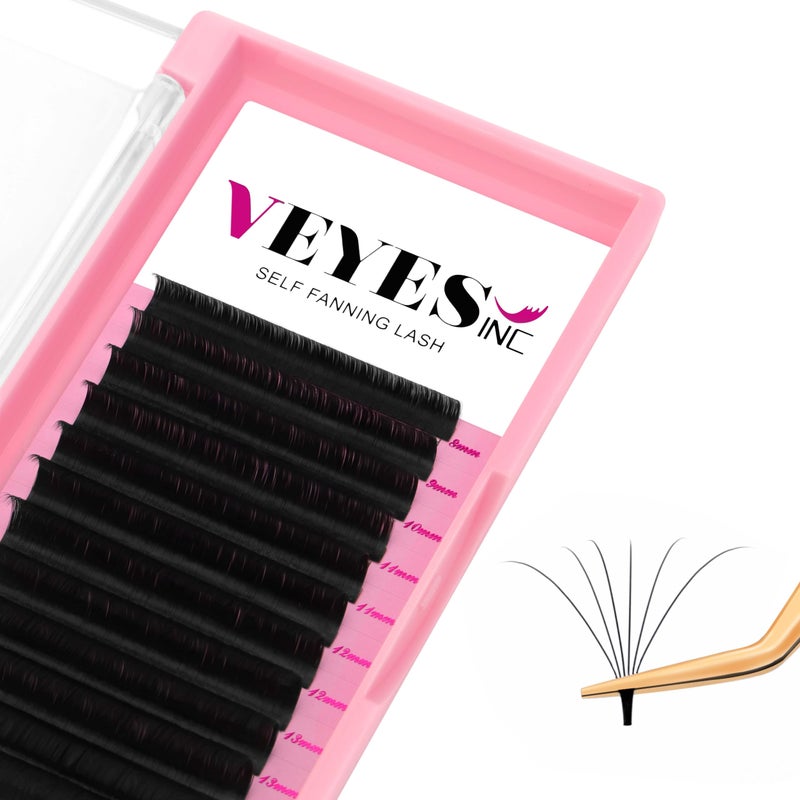 VEYES INC Easy Fan Volume Lash Extensions 03 05 07 JBLCCCDDD Curl 825mm Mixed Single Length Tray Matte Black Self Fanning Eyelashes Professional Supplies for Lash Techs 007 D 1520mm
