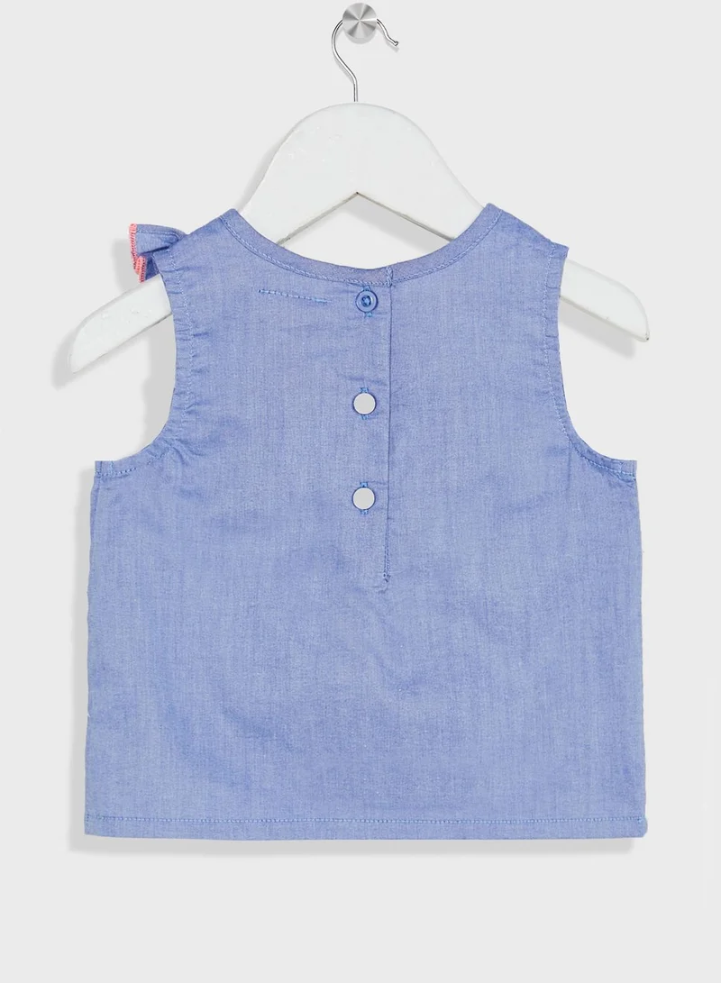 Nautinati Nauti Nati Girls Embroidered Ruffled A-Line Pure Cotton Top With Shorts