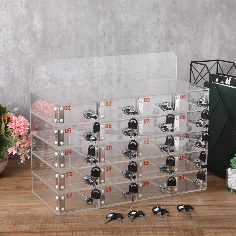 Threan Cell Phone Locker Box for Classroom with Door Locks and Keys Clear Acrylic Phone Jail Storage Cabinet Wall Mounted for School Factory Office(20 Slot) - Image 2