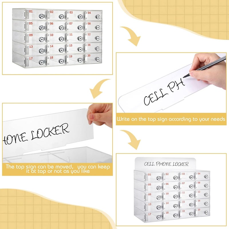 Threan Cell Phone Locker Box for Classroom with Door Locks and Keys Clear Acrylic Phone Jail Storage Cabinet Wall Mounted for School Factory Office(20 Slot) - Image 5