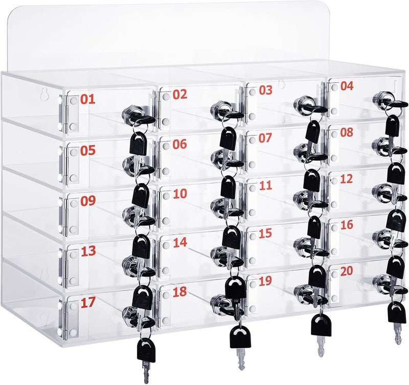 Threan Cell Phone Locker Box for Classroom with Door Locks and Keys Clear Acrylic Phone Jail Storage Cabinet Wall Mounted for School Factory Office(20 Slot) - Image 1